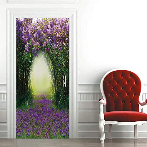 Türtapete Selbstklebend TürPoster 3D Türaufkleber Türfolie türsticker Foto Vinyl Tür Plakat für Schlafzimmer Toilette Verschönern Deko türen 70x200 cm Lila Blume