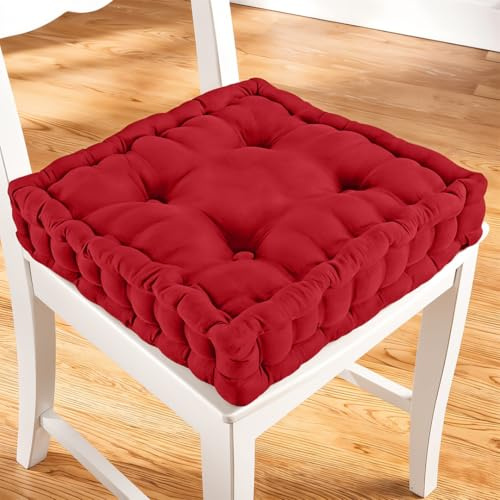 ZZZMRH Chair Cushions Booster Seat - 45cm x 45cm Outdoor Cushions - Garden Chair, Car Seat Cushions 100% Cotton Floor Cushion - Soft Touch Seat Pad For Elderly, WheelChair, Post-Operative - Red