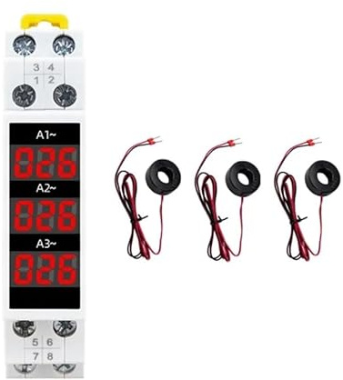 QUAEDE Amperio Trifásico en Carril Din, Mini-Metro de Corriente Modular, Indicador de Calibre, Determinador de Pantalla Digital LED, AmperiremeTre