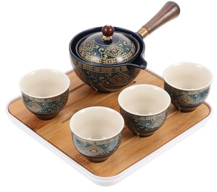 Cabilock Juego De Té De Kung Fu Portátil Tetera Esmaltada y Tazas De Cerámica Resistentes Al Calor, Kit De Té Para Casa y Viaje, Estilo Oriental Bolsa De Transporte