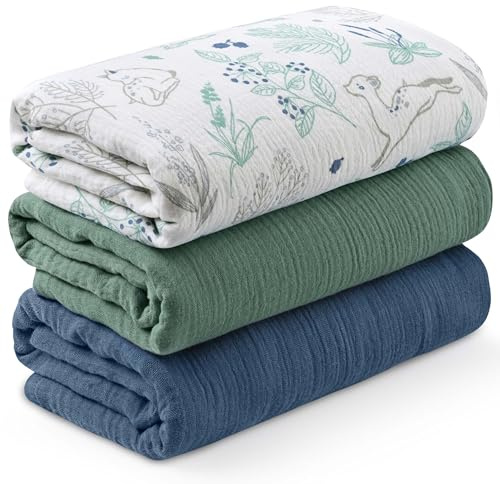 Soarwg Kids Musselin Pucktücher Baby, 3er-Pack, 95x100cm | Froehliches Rehkitz Design. 95x100cm Musselin. Pucktuch, Spucktuch. Waschbar. Oeko-Tex.