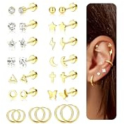 Diamday 15 Paar Ohrringe Gold Piercing Ohr Chirurgenstahl Helix Piercings Ohrstecker Gold Creolen Ohrringe Set Hypoallergene Medizinische Ohrstecker Piercing Ohr Conch Tragus Helix Piercings Set