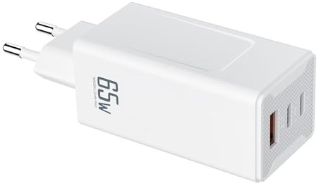 Chargeur USB-C GaN 65W, 3 Ports PD Rapide - Chargeur Compact USB-C pour MacBook Pro/Air, iPhone 16/15/14, iPad Pro/Air, Galaxy, Steam Deck, Dell XPS 13 et Autres tablettes (White, No Cable)