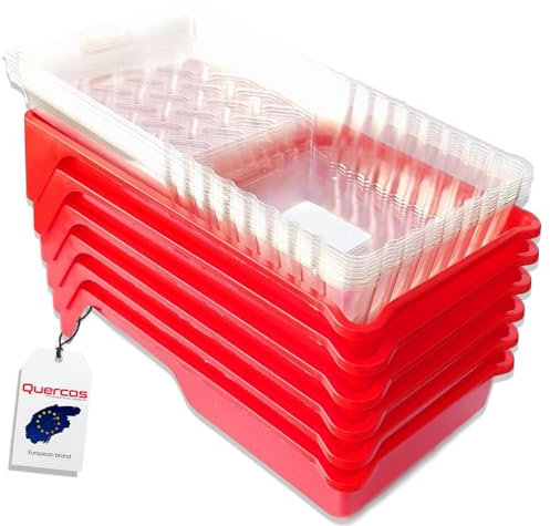 Quercos Pack 5 Cubetas Pintura 15x27 cm + 10 Fundas Desechables – Bandeja Plástico con Escurridor para Rodillo – Ahorra Pintura, Limpieza Fácil y Cambio Rápido