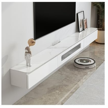 DSeenLeap Mueble de TV Flotante, Consola Multimedia de Pared con Espacio de Almacenamiento, Mueble de salón, Mueble de TV Moderno (Blanco, 180 x 24 x 19 cm)