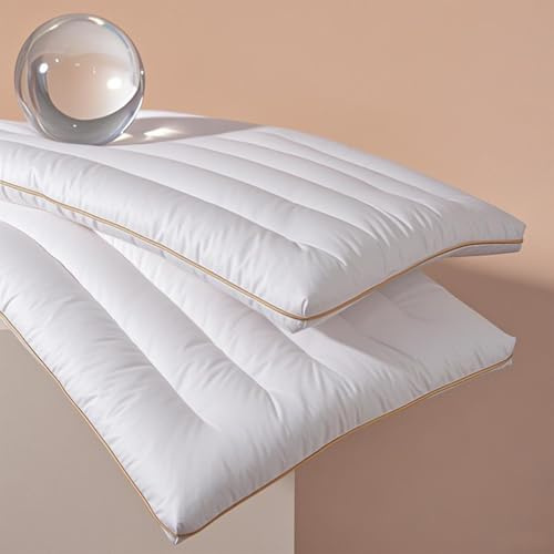 Ultra Thin Flat Pillow for Sleeping, Thin Pillow for Back Sleeper, Supportive Stomach Sleeping Pillow, Slim Bed Pillow,Machine Washable - Standard Size 18x26 Inches (Approx. 46x66 cm) - 2 Piece, White