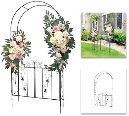 Generisch Rosenbogen Kletterpflanzen Mit Tür Für,Rankgitter Rosenhilfe,Torbogen Spalier Rankbogen Metall,Gartenbogen Rankgitter,HxBxT: 214 X 110 X 37 cm,Schwarz