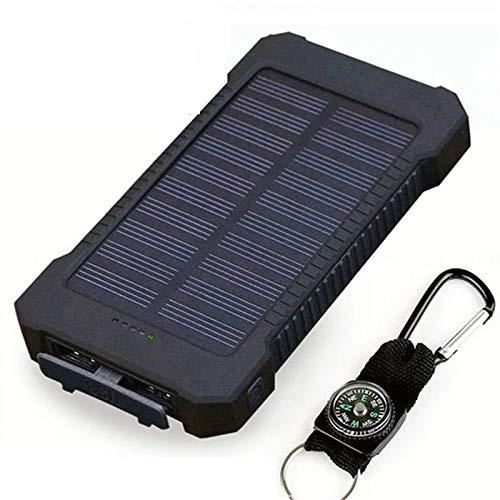 Power Bank, Power Bank solare impermeabile da 50000 mAh, caricabatterie solare con porte USB, caricabatterie esterno con luce LED, nero