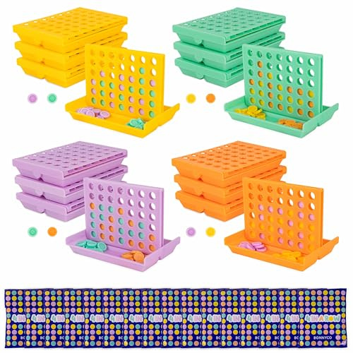 BONNYCO Cuatro en Raya Pack 16 Regalos Cumpleaños Niños Colegio 3 a 12 Años con Bolsas Sorpresa para Invitados. Ideas Detalles Alumnos Primaria, Mini Juegos de Viaje y Piñatas