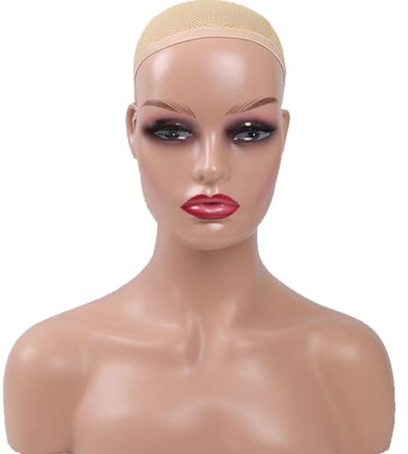 Uzztfa Tête De Mannequin Réaliste pour Femme avec Épaules pour Présentation De Perruques, Bijoux, Maquillage, Chapeaux Lunettes