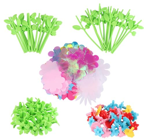 iulrtba Nachfüll-Set für DIY Blumen Bastelset, mit 80 blütenblätter, 24 Stiele, 24 Blütenmitten, 24 Kelchblätter für Kinder 4 5 6 7 8 9 10 Jahre