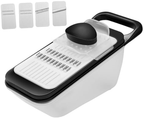 SHINEOFI Cortador de Verduras Multiusos 4 Cuchillas Intercambiables Ajustable Color Negro Cortador de Frutas y Verduras Doméstico para Ensaladas Patatas y Cebollas Herramienta de