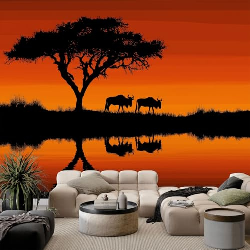 Genérico Fotomurales Minimalista Animales Planta Caballo, 200 x 140 cm (An x Al) Papel Pintado No Tejido - Naranja Papel Tapiz para la Decoración del hogar en Salon y Cocina