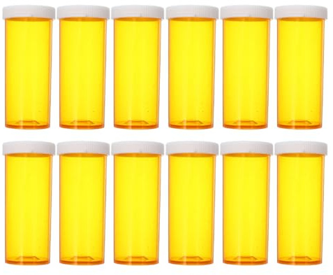 DECOMELODY 12 Frascos de Plástico Pp para Medicamentos Color Naranja, Organizadores Portátiles y Resistentes para Pastillas en Casa y Viajes
