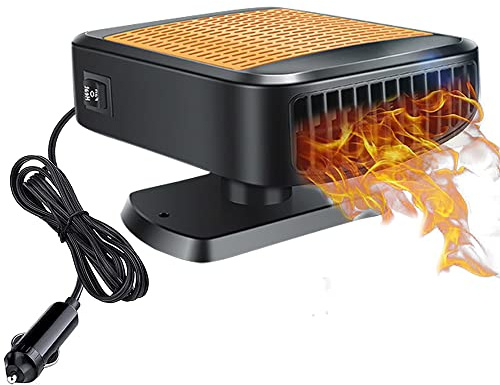 Chauffage pour voiture pour l'hiver, chauffage portable pour voiture 12V avec prise allume-cigare, ventilateur 200W avec fonction chauffage et refroidissement pour dégivrer et désembuer la voiture