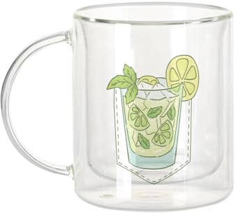 Fabulous Mug Verre Double Paroi - Poche Surprise Mojito Cocktail Vacances Apéro Dessin - Tasse a Cafe et The Isotherme 330ml Effet Suspendu Anti-Brulure Imprime en France