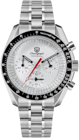 watchdives WD1860 WD1861 WD1863 herrkronograf, japansk VK63 kvarts sportklocka, 40 mm bubble safirglas armbandsur, 100 m dykklocka med rostfritt stål armband, Wd1863 Vit urtavla / svart infattning/röd