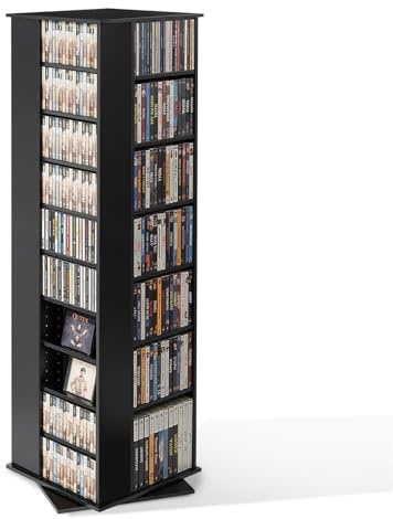 VEVOR Media Storage Cabinet, CD Rack Tower, 34 Compartments Rotating Media Tower Rack for CDs, DVDs, Books and Game Discs, DVD Stand for Living Room, Home Office and Recording Room, Black