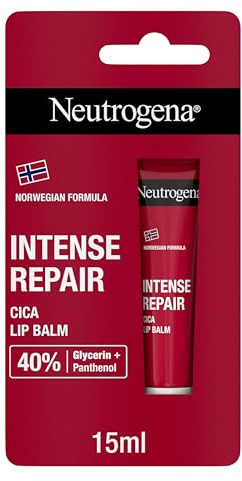 Neutrogena Fórmula Noruega Bálsamo Labial Cica Reparación Intensa (1 x 15 ml), bálsamo hidratante labial con 40% glicerina y pantenol, para labios secos y dañados