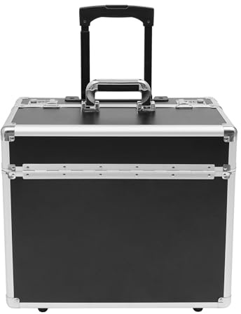 Promachineory Aktenkoffer Rollbarer Businesstrolley Abschließbarer Aktenbox Pilotenkoffer 48,5 * 23 * 39cm aus Aluminiumlegierung mit Teleskopstange - Schwarz