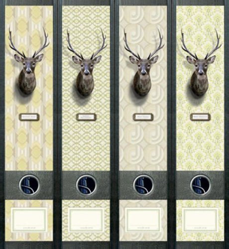 4er Set Ordnerrücken für breite Ordner Hirschkopf Hirsch Geweih Aufkleber Etiketten Deko 442