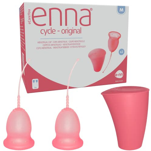 Enna Cycle M- 2 COPPETTA Mestruale + CONTENITORE per la STERILIZZAZIONE /FDA Approvata /3 TAGLIE / SILICONE di grado MEDICALE