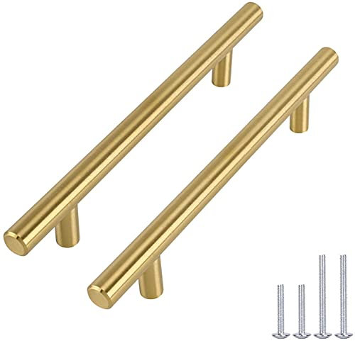 5 Stück goldenwarm Schrankgriffe Gold Türgriffe Gold Küchengriffe 160mm Lochabstand -LS201GD160 Griffe für Küchenschränke Gold Griffe Möbel Gold Schubladengriffe Gold