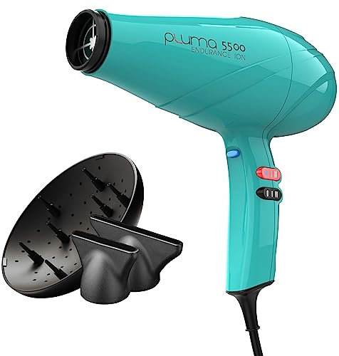 GA.MA Italy Professional, Asciugacapelli Pluma 5500 Endurance Ion, Phon Professionale con Motore AC Italiano da 2400 W, Tecnologia Ion Plus per Capelli Brillanti e Senza Crespo, Color Turchese