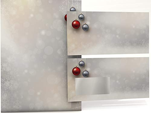 Weihnachtsbriefpapier Set | Weihnachtskugeln Rot und Silber | 100 Blatt Motivpapier A4 | 100 Briefumschläge MIT FENSTER im DIN LANG-Format | Briefpapier Set