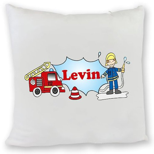Kilala Namenskissen Feuerwehr Kissen mit Wunschname - Tolle Geschenkidee zur Geburt, Taufe oder Geburtstag
