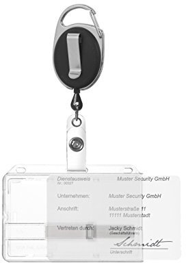 Karteo® Ausweishülle für 1 Karte mit Ausweisjojo schwarz Jojo mit Karabinerhaken und Clip Kartenhalter mit 1 Schieber Ausweishalter Hartplastik horizontal für Ausweise Dienstausweise