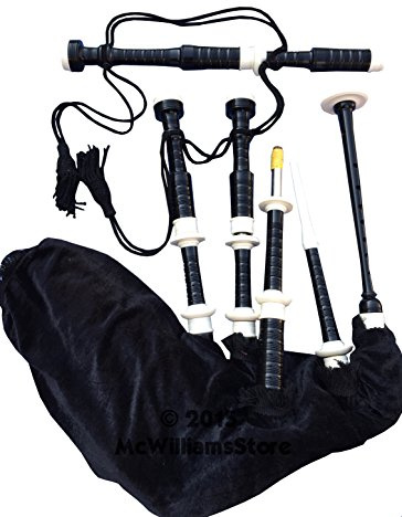 MCWILLIAMS Scottish Highland Dudelsack Elfenbein Schwarz Samt Tarten und Tasche