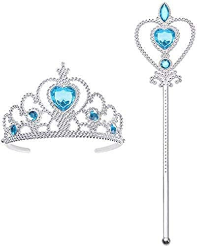 Vicloon Prinzessin ELSA die Schneekönigin Dress Up Accessoires - 2 Stück Geschenk-Set mit Strass Crown Zauberstab Blau