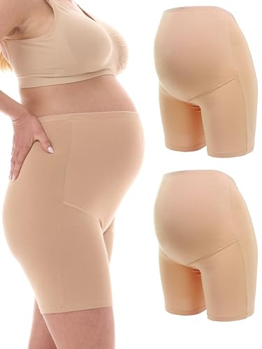Herzmutter modershorts - graviditetsbyxor med långa ben - för graviditet efter födseln - högkvalitativ bomullsblandning - beige-skin-black - uppsättning 1 & 2-5020 (XXL, Beige, 2x)
