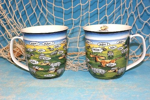 Hösti - Maritimer Becher Kaffeebecher aus Porzellan Hund & Schafe 400ml Tasse