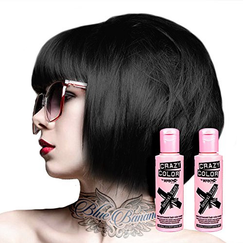 Crazy Color Lot de 2 colorations semi-permanentes pour cheveux Noir naturel 100 ml