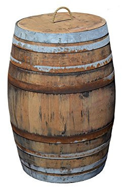 Regentonne, Regensammler, Weinfass Barrique aus Eiche 225 Liter - rustikal (Regenfass offen + Deckel Kordel + Wasserhahn)