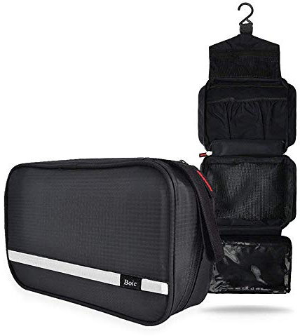 Boic Kulturbeutel Zum Aufhängen, Kulturbeutel Reise, Kulturtasche für Frauen Herren, Kosmetiktasche mit 4 fächern, Waschtasche lässig Toilettentasche Camping Oxford, Necessaire Mädchen (Schwarz)