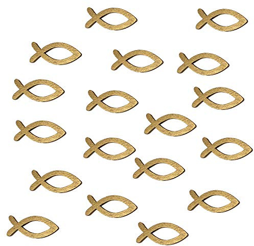 Oblique Unique 18er Set Holz Fische Gold – Edle Streudeko für Taufe, Kommunion & Konfirmation – Tischdeko & Bastelzubehör für Einladungskarten & Kerzen – Christliche Symbole aus Echtholz