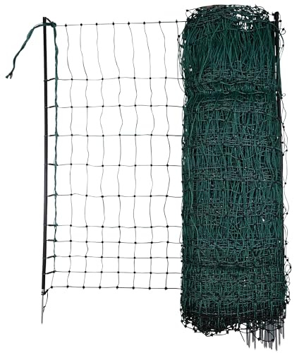 Kerbl Hobbyfarming PoultryNet, 106 cm, 50 m, Filet pour volailles, Filet de clôture, impuissant, Simple Pointe, Vert, 15 piquets, Poules, oies, dindes, Garantie 3 Ans Contre Les UV