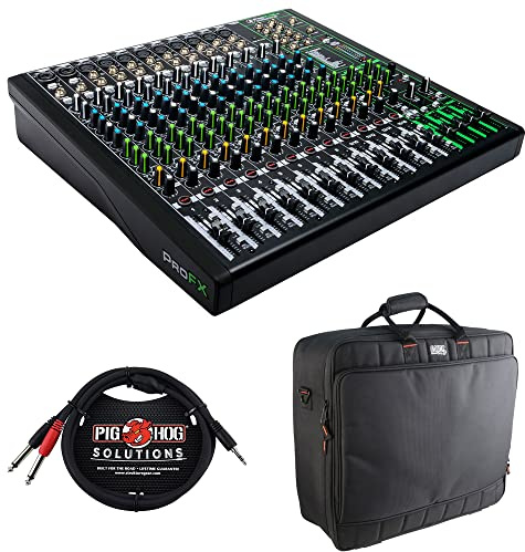 Mackie ProFX16v3 16-Channel Sound Reinforcement Mixer with Built-In FX, Gator Cases G-MIXERBAG-2118 Mixer Bag & Stereo Cable 10' Bundle
