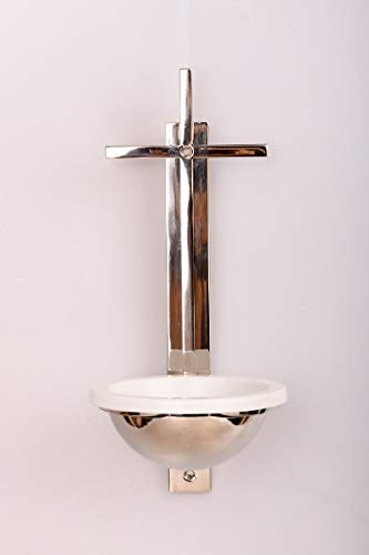 Großes Weihwasserbecken Messing Silber Höhe 31 cm