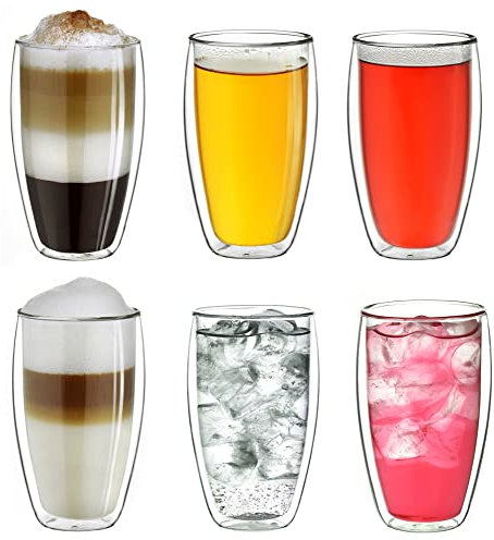 Creano Tazza Thermos Doppia Parete 250ml DG-SH Set 6 Pezzi Adatta Mani Piccole Cappuccino Caffè Tè Latte Bicchieri Isolanti Trasparenti Design Elegante Regalo Perfetto - Set No. 13