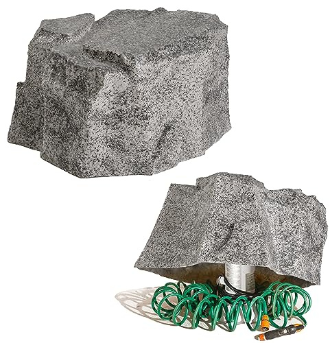 Kunstfelsen M-04 Ø51 cm Grau – Hohler Abdeckstein & Sitzstein für Gartenpumpe, Trafohaus, Brunnen, Sandfilteranlage – GFK-Komposit, 11,5 kg, frostfest