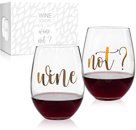 ILP GMBH I LOVE PRODUCTS Weingläser Wine not? 2er 500 ml stiellos | Stiellose Weingläser mit Goldaufdruck, in Geschenkverpackung, Geschenk für Weinliebhaber zu Weihnachten und Geburtstag