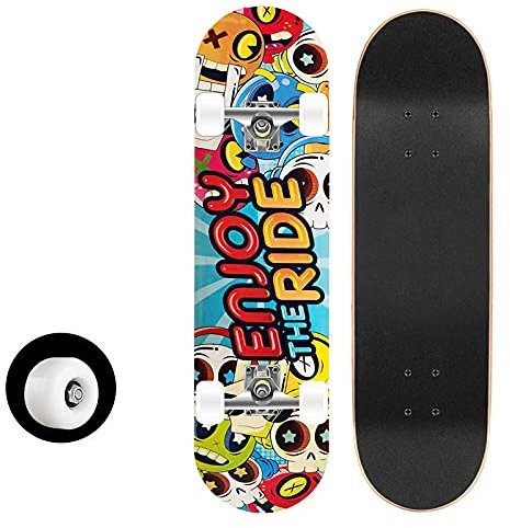 Skateboard Anime-Monster Skateboard Kinder ab 8 Jahre 80x20cm 7-Lagigem Ahornholz Longboard Double Kick Komplett für Anfänger Jungen Mädchen Erwachsene Profi Penny Board
