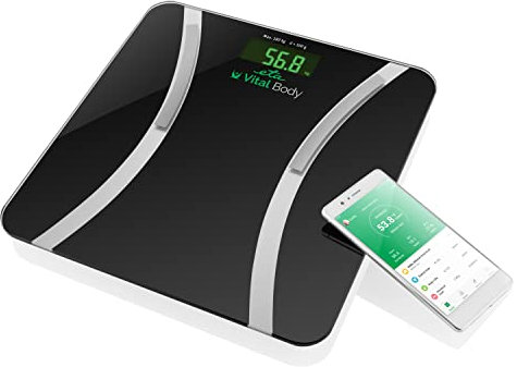 ETA Personenwaage Digital Vital Body mit Smart-App - 18 Körpercharakteristiken Analysiert, 3x AAA, Schwarz