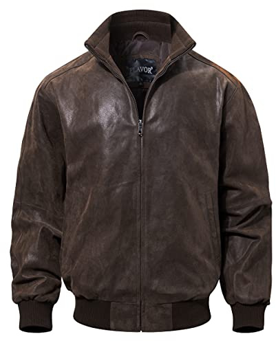 FLAVOR Veste Bomber en Cuir Véritable pour Homme Coupe Décontractée
