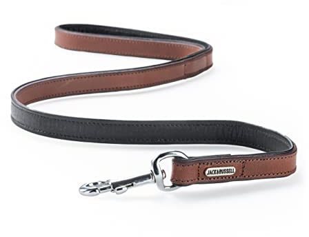 Hundeleine Leder 1m - Lederleine für Hunde – doppellagige Echt-Leder-Leine aus stabilen und weichem Büffelleder mit Edelstahl-Karabiner - Zoe (Braun/Schwarz)