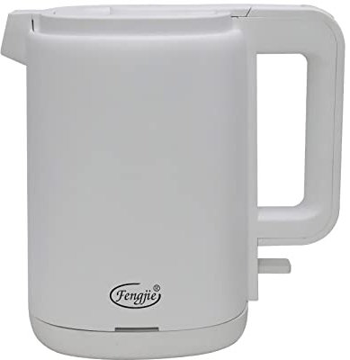 Fengjie 0,8l Edelstahl Wasserkocher Camping Reisewasserkocher 1360W Kabellos Doppelwand-Design Teekessel Teekocher Verbrennungen vermeiden Leise Heizung